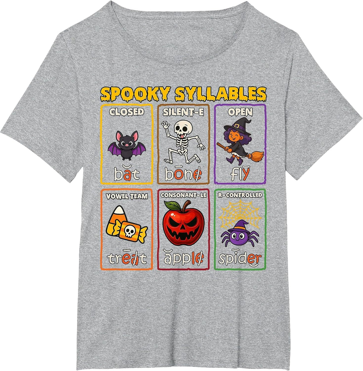 Spooky Syllables Halloween Reading Teacher T-Shirt - Heather Grey