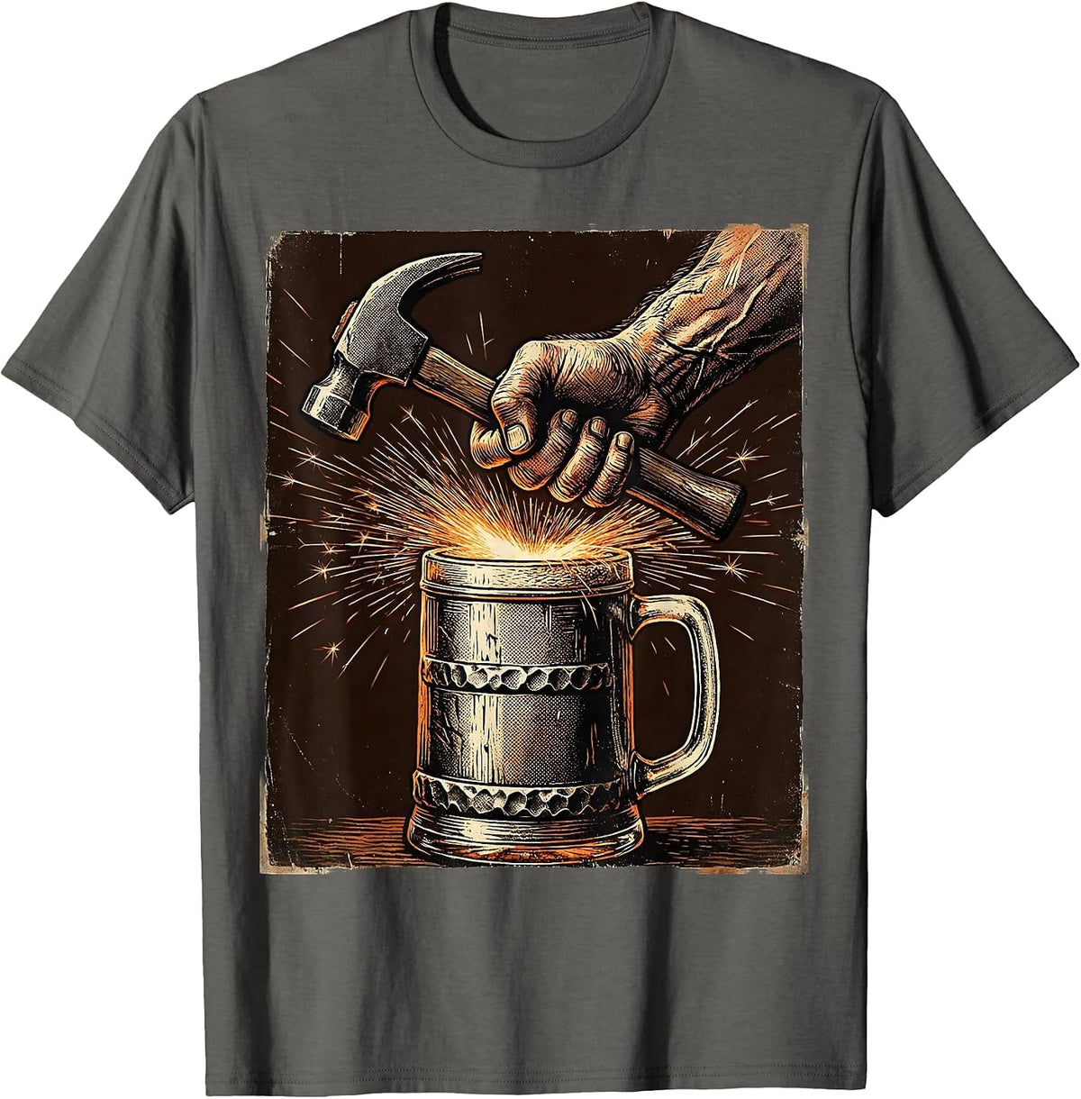 Men's Blacksmith Beer Mug Glowing Forge Graphic T-Shirt - Asphalt Grey