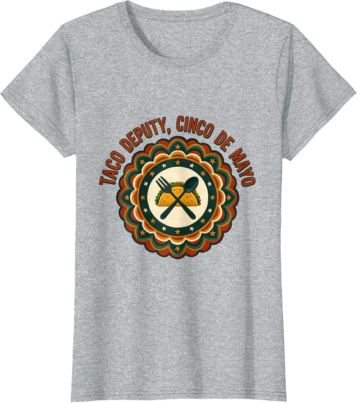 Women's Taco Deputy Cinco de Mayo Folk Art Mexican Party Humor T-Shirt - Heather Grey