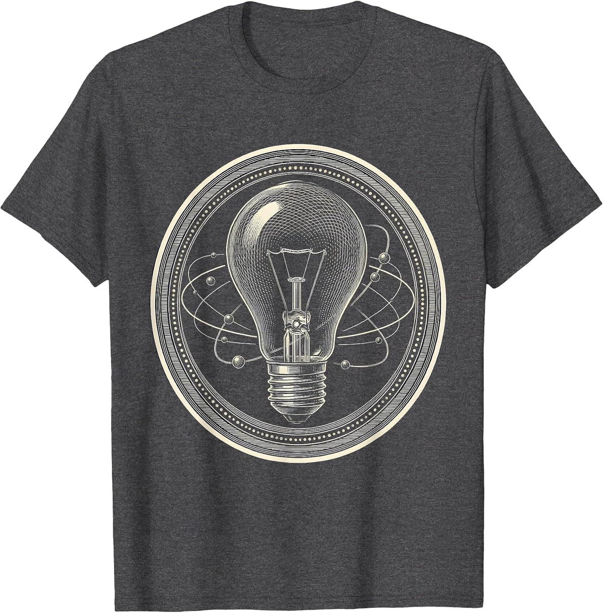 Science Teacher Atom Lightbulb Illustration T-Shirt - Dark Heather Grey
