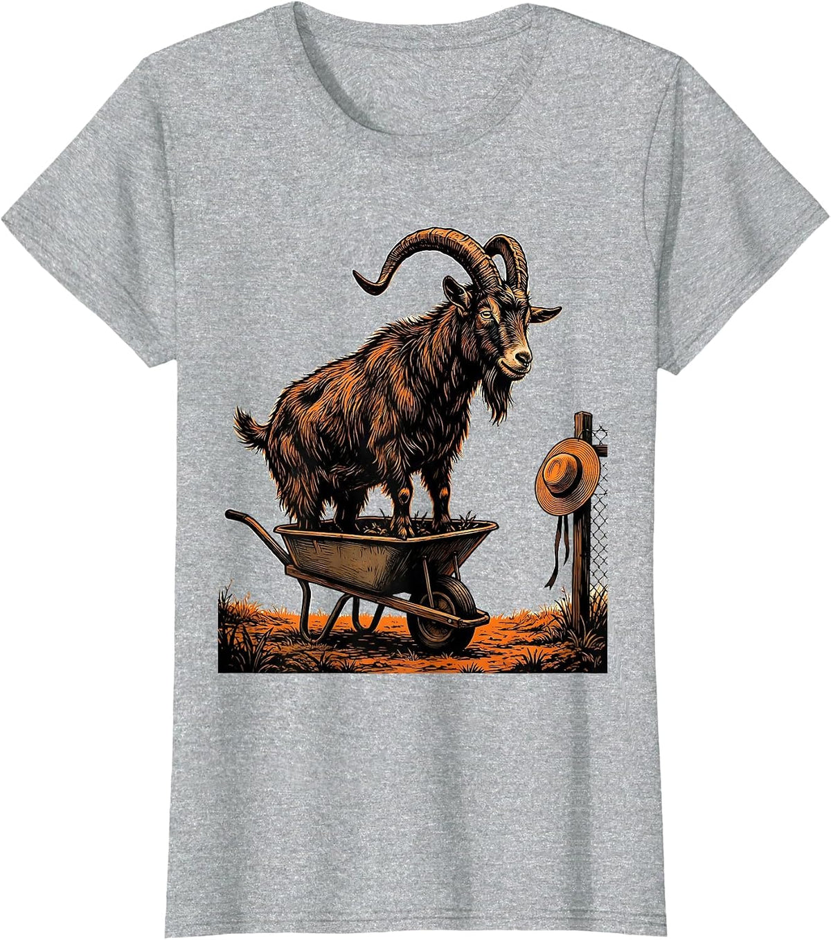 Stencil Goat Wheelbarrow Funny Goat Lover Farmer Gift T-Shirt - Heather Grey