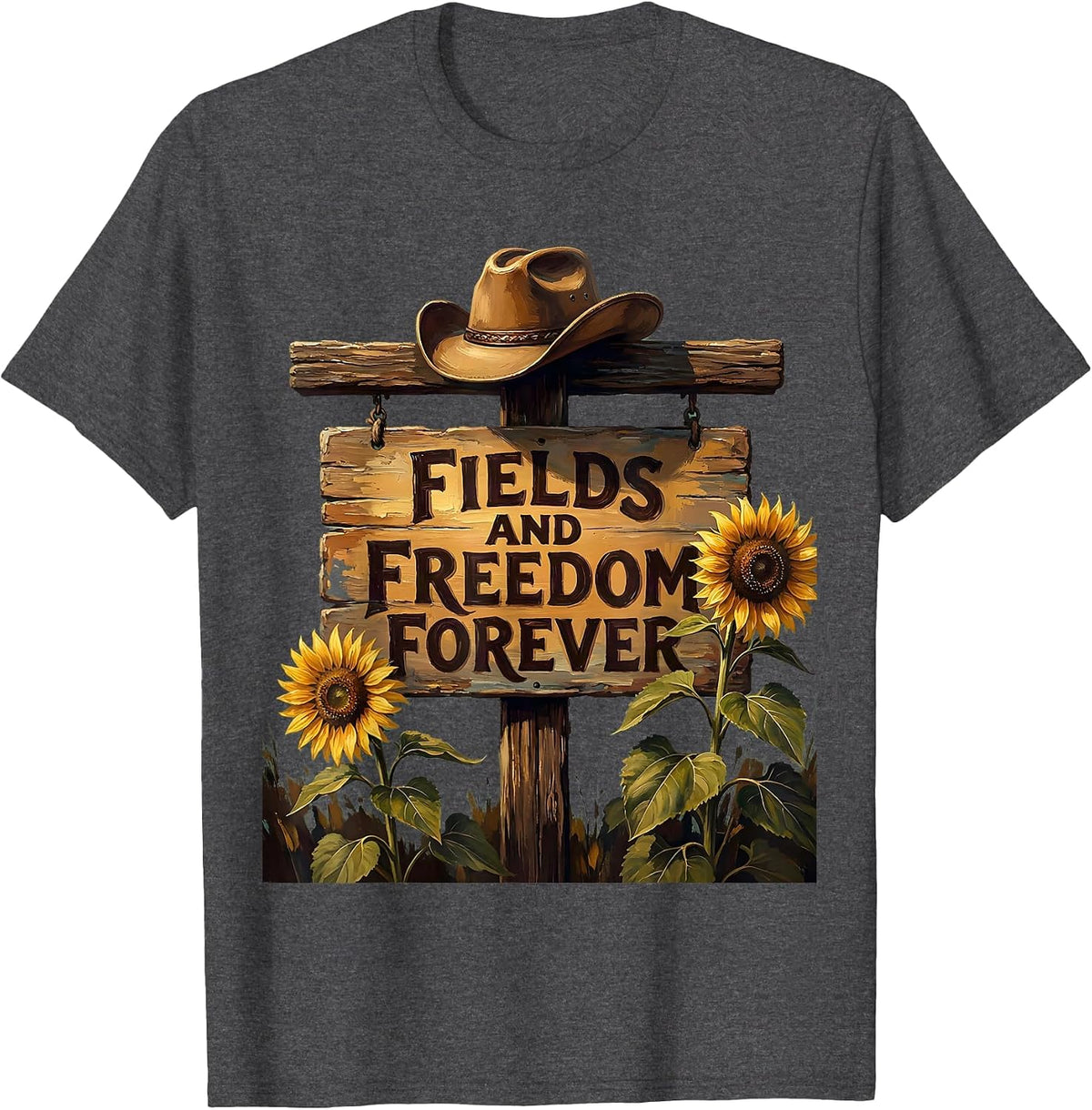Men's Fields and Freedom Forever Cowgirl Design T-Shirt - Dark Heather Grey