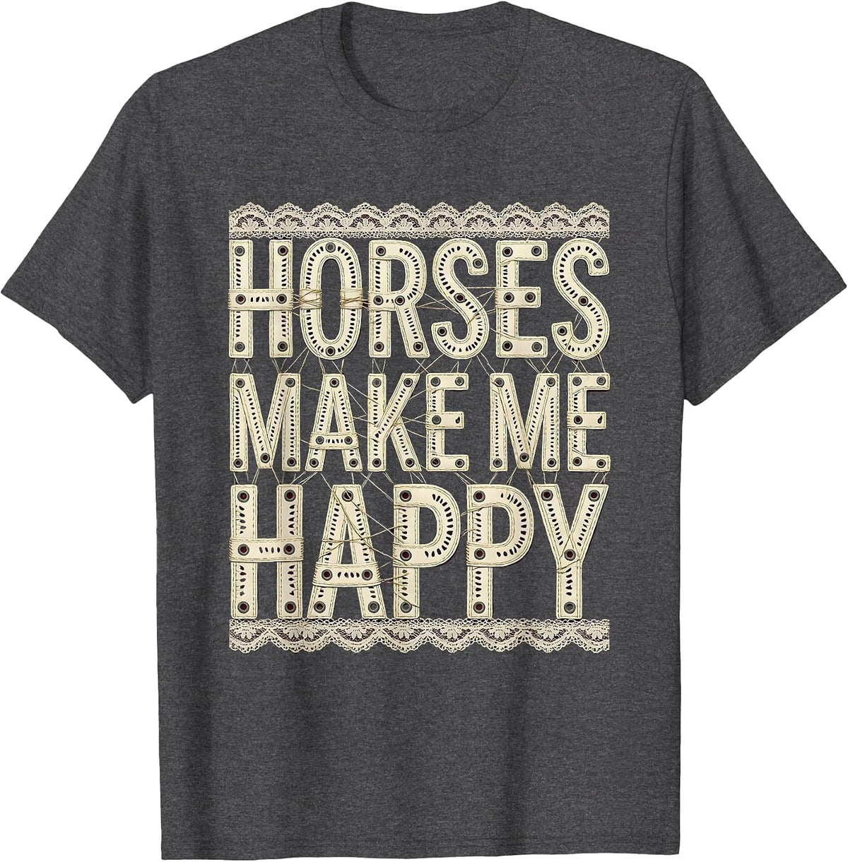 Men's Horses Make Me Happy Equestrian Design T-Shirt - Dark Heather Grey