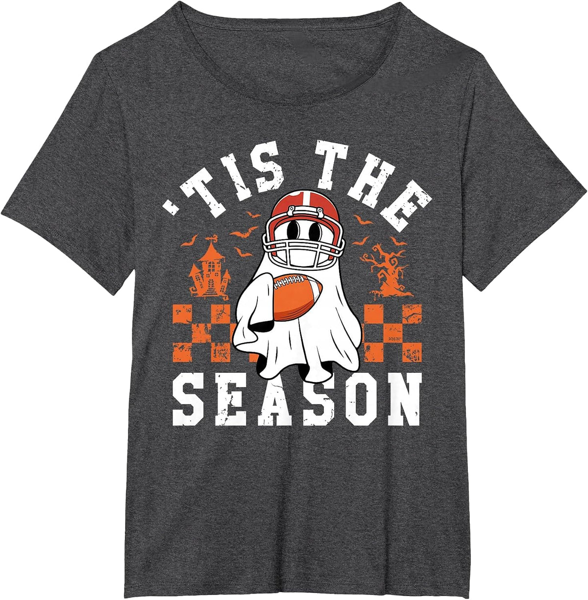 Tis The Season American Football Halloween Spooky Ghost T-Shirt - Dark Heather Grey