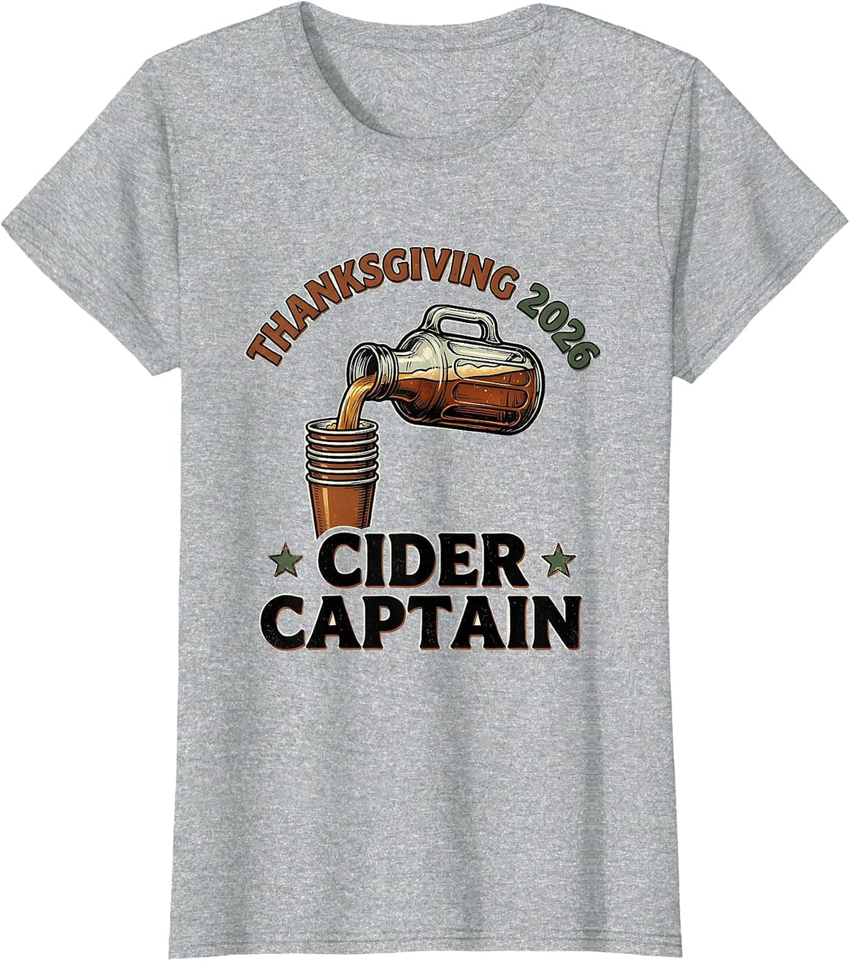 Thanksgiving 2026 Cider Captain Vintage Family Crew Matching T-Shirt - Heather Grey