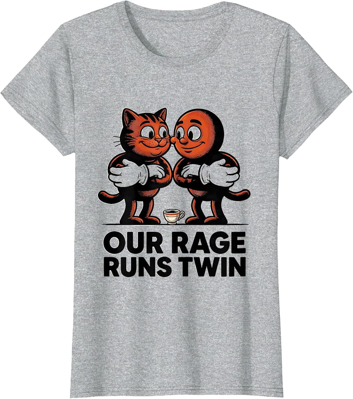 Our Rage Runs Twin Retro Cartoon Cat Meme Funny T-Shirt - Heather Grey