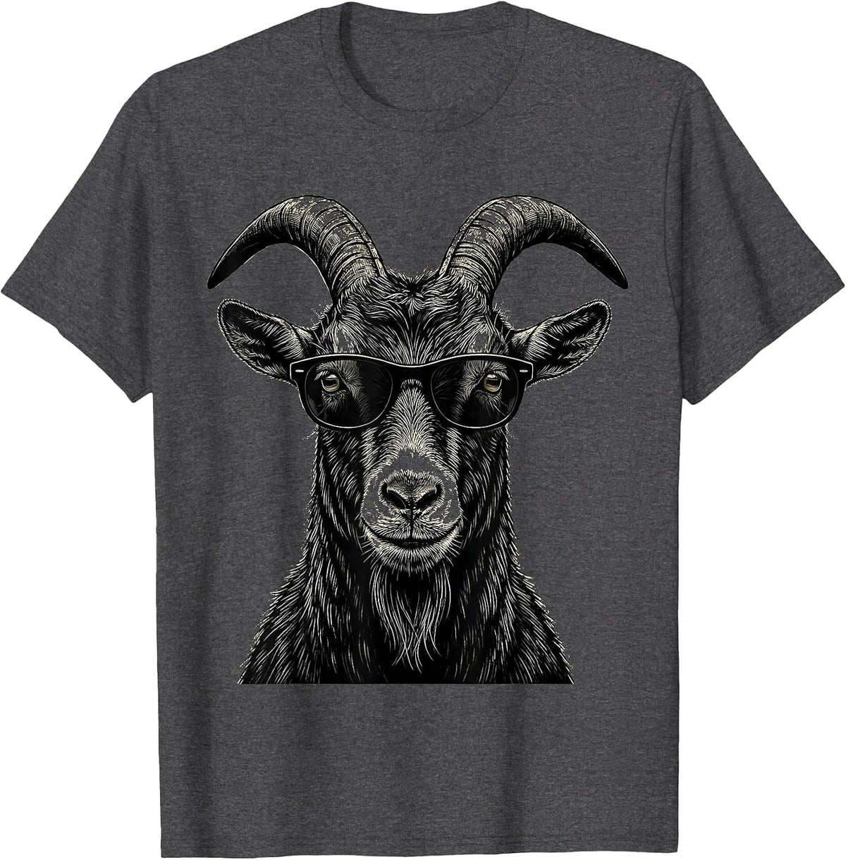Goat Sunglasses Scratchboard Funny Goat Lover Humor T-Shirt - Dark Heather Grey
