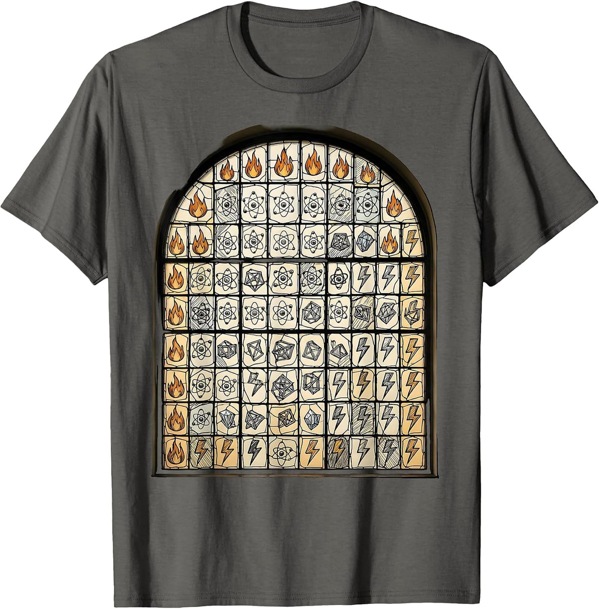 Periodic Table Stained Glass Window Science Design T-Shirt - Asphalt Grey