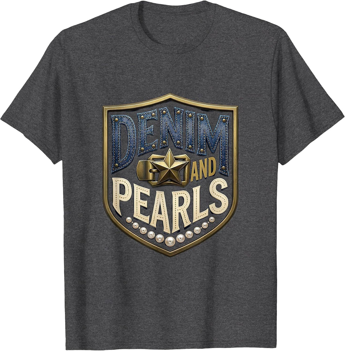 Men's Denim and Pearls Western Cowgirl Glam Style T-Shirt - Dark Heather Grey