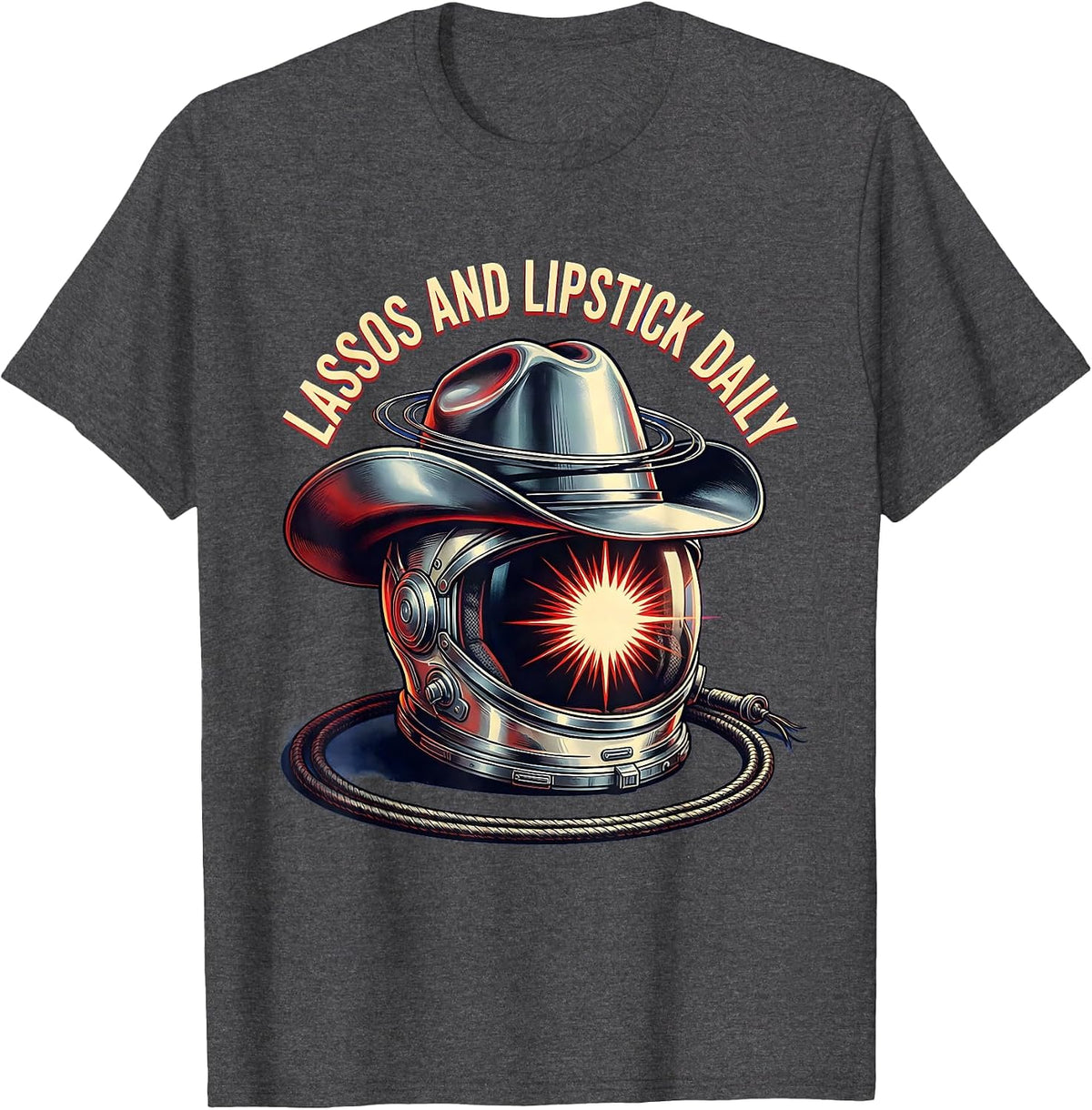Lassos and Lipstick Daily Cowgirl Design T-Shirt - Dark Heather Grey