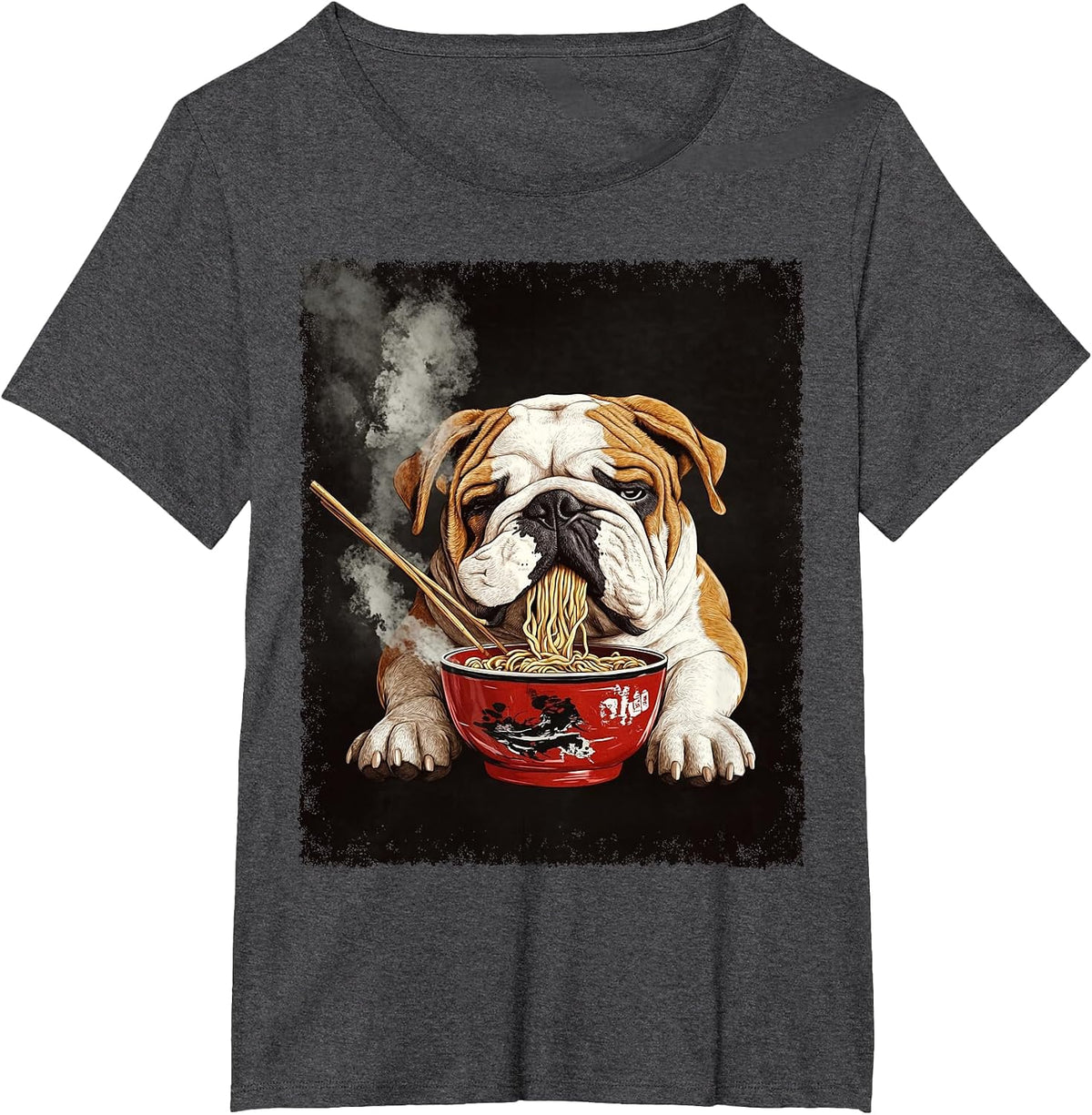 English Bulldog Dog Ramen T-Shirt - Dark Heather Grey