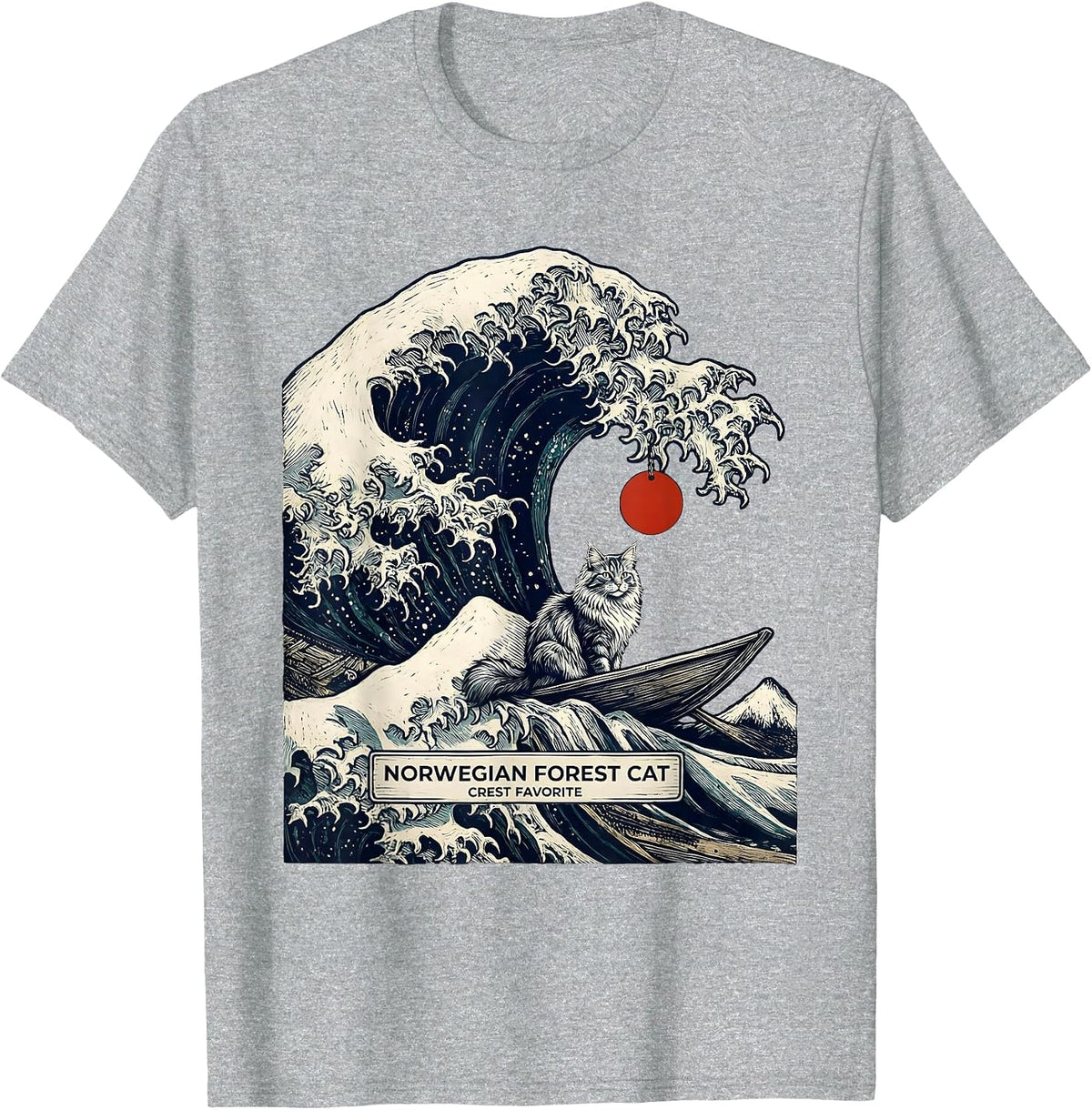 Men's Norwegian Forest Cat Crest Favorite Woodcut Engraving Funny T-Shirt - Heather Grey