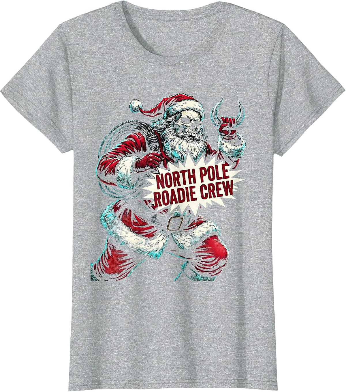 North Pole Roadie Crew Comic Book Heavy Metal Rock Music T-Shirt - Heather Grey