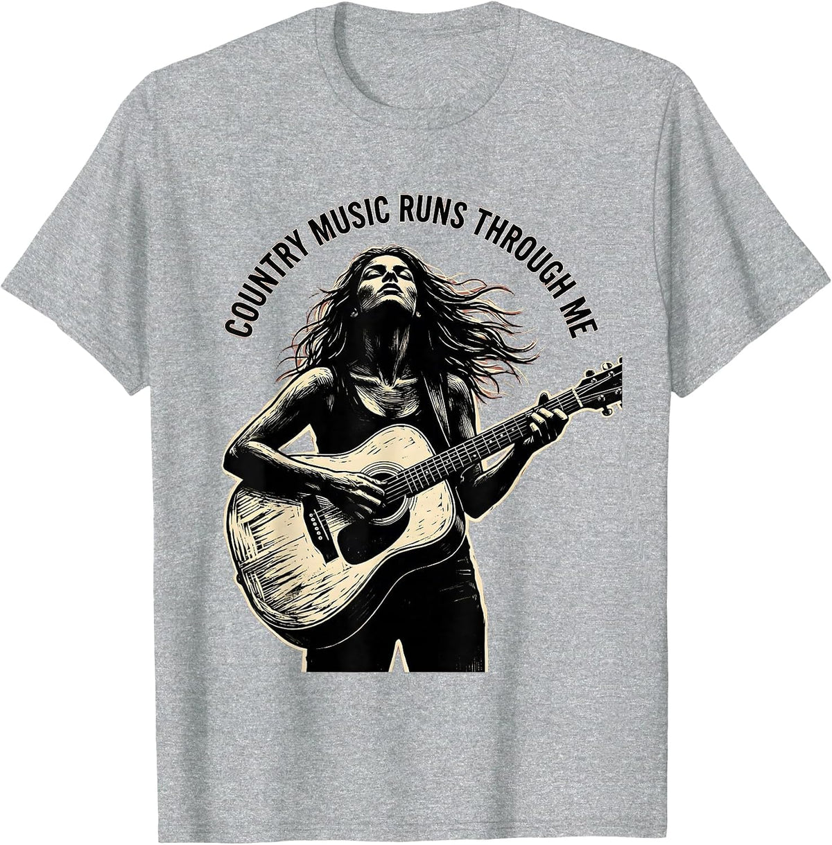 Men's Country Music Runs Through Me Graphic Design T-Shirt - Heather Grey