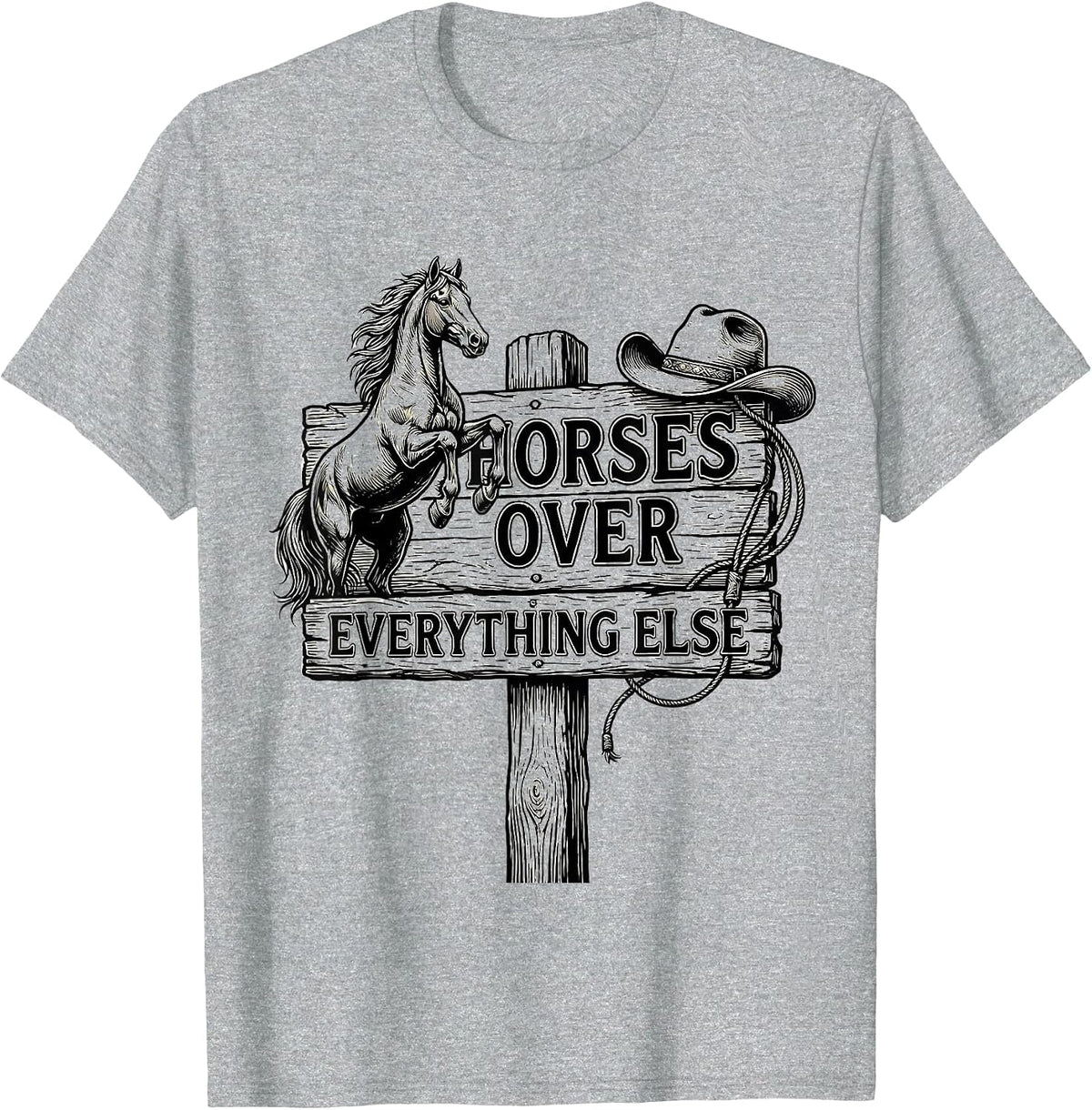 Men's Horses Over Everything Cowgirl Graphic Design T-Shirt - Heather Grey