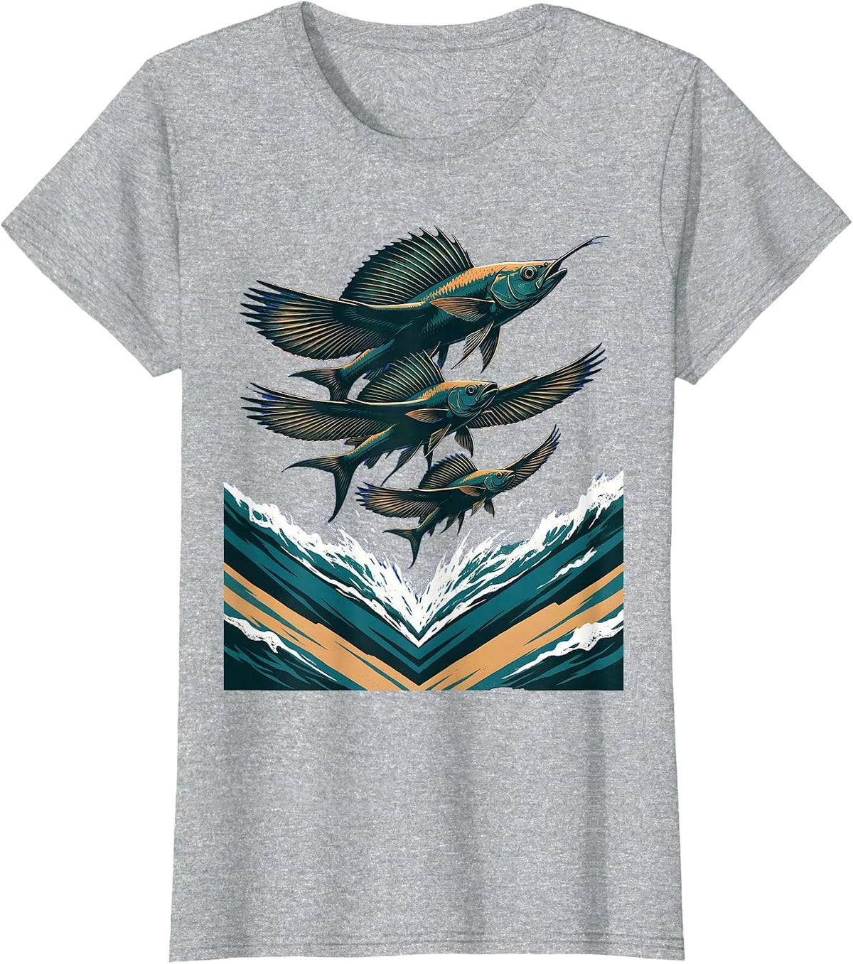 Flying Fish Cruise Ship Wake Graphic T-Shirt - Heather Grey