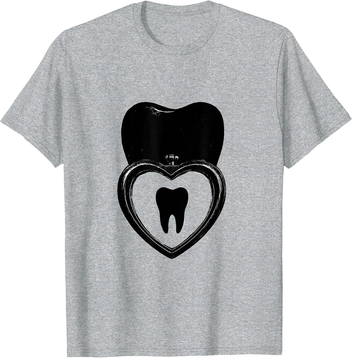 Men's Oversized Molar Heart Locket Dental Professional Humor T-Shirt - Heather Grey