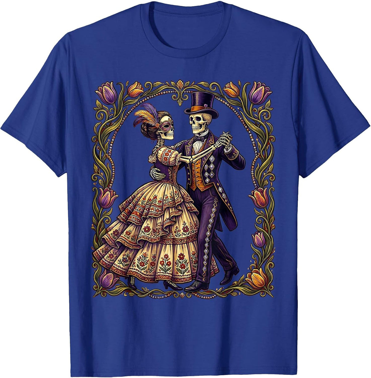 Mardi Gras Dancing Skeletons Ballroom Costume T-Shirt - Royal Blue