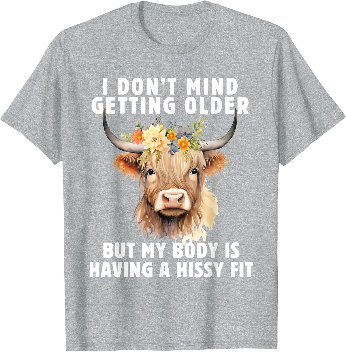 Highland Cow I Don't Mind Getting Older But My Body Does T-Shirt - Heather Grey