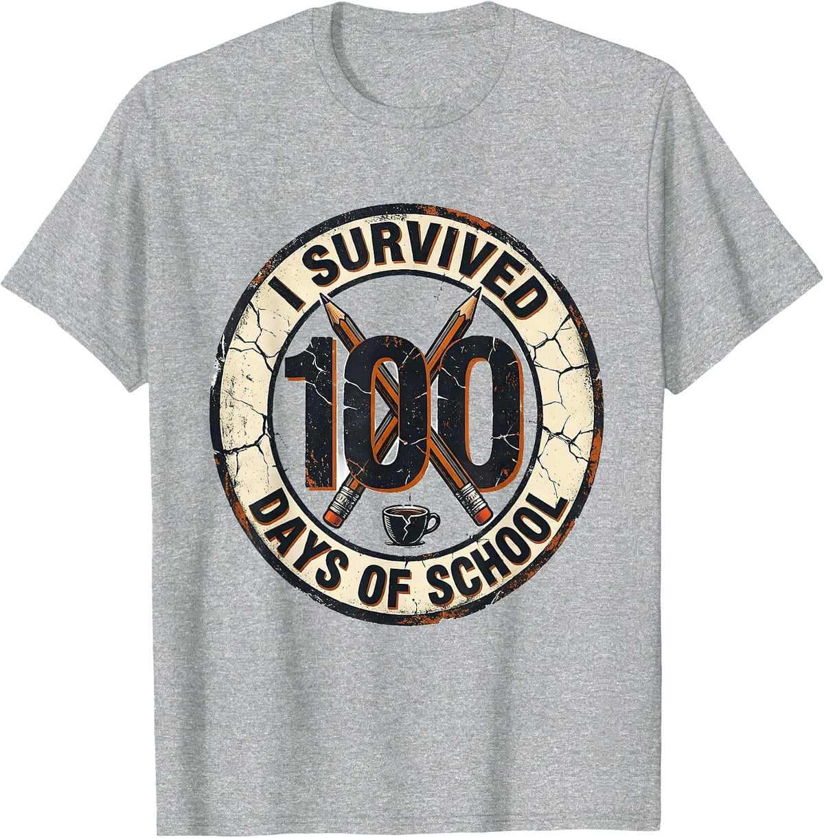 Men's I Survived 100 Days Of School Distressed Teacher Humor T-Shirt - Heather Grey