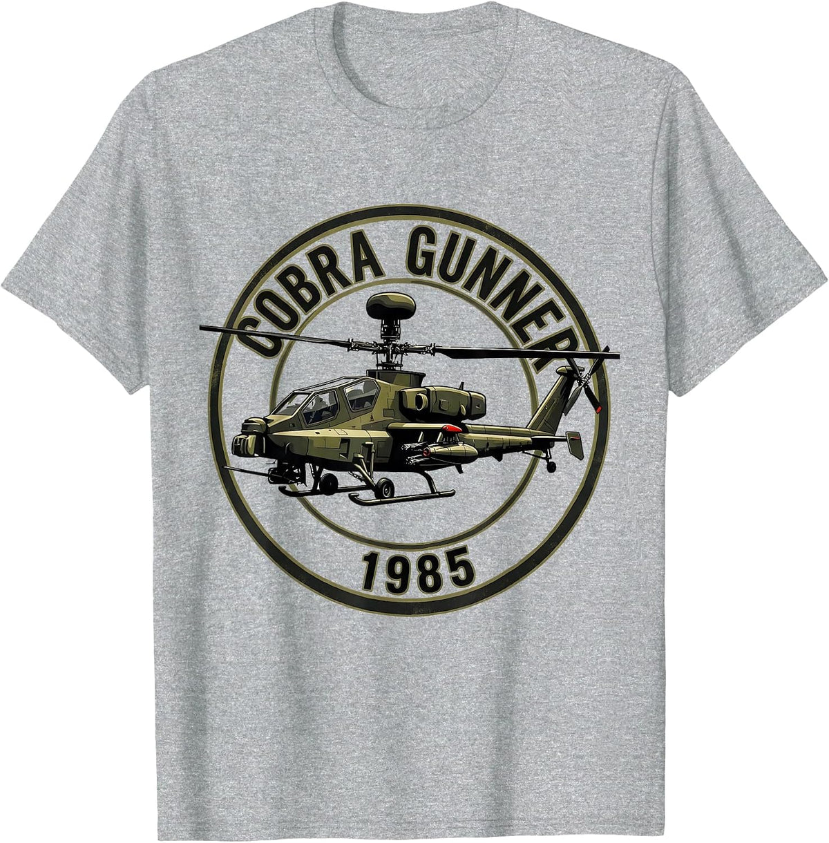 Men's Cobra Gunner 1985 Military Helicopter Pilot Veteran Pride T-Shirt - Heather Grey