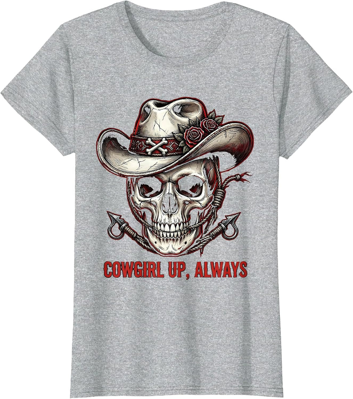 Women's Cowgirl Up Always Western Spirit Design T-Shirt - Heather Grey