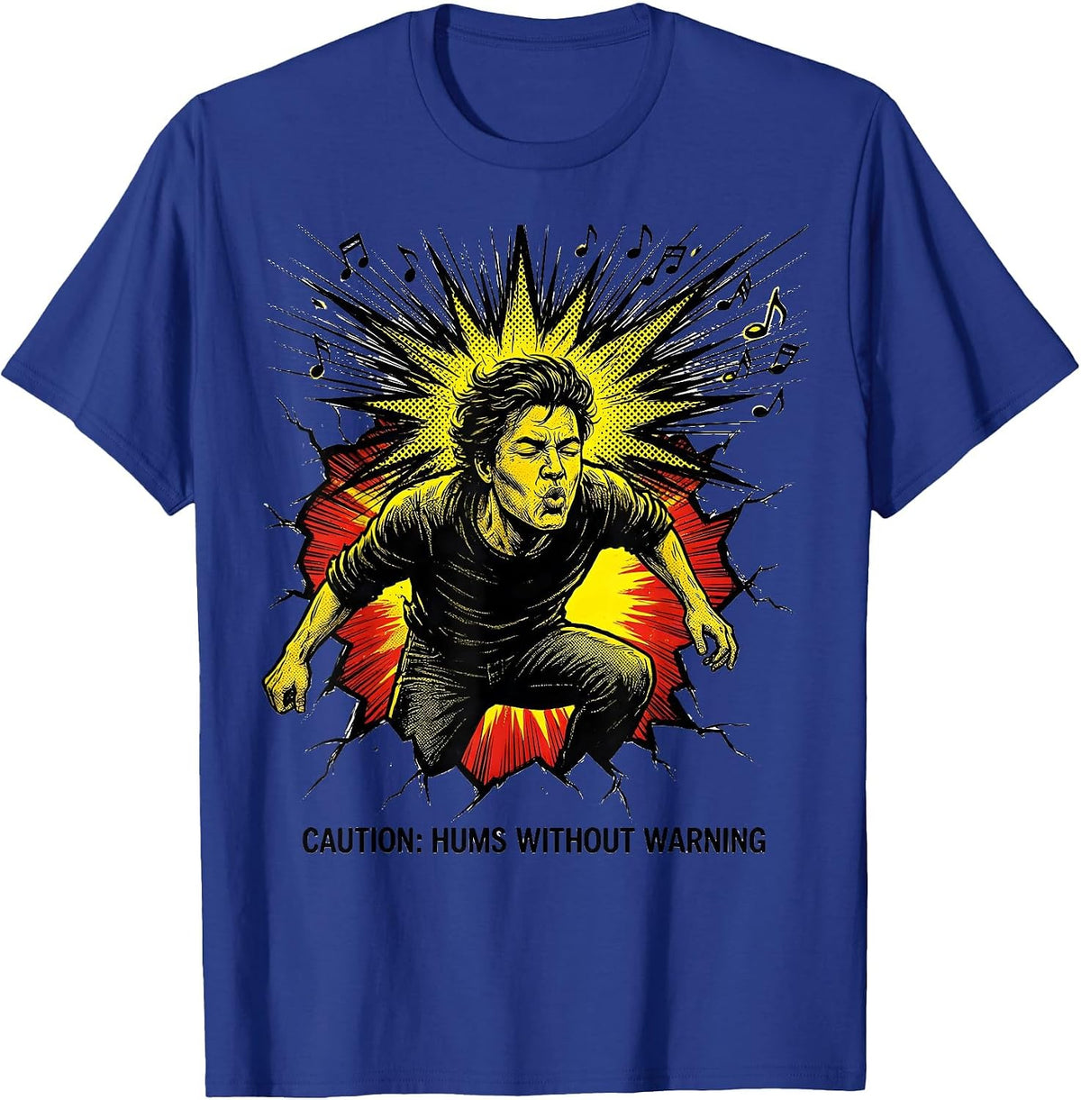 Men's Caution: Hums Without Warning Funny Music Lover Musician T-Shirt - Royal Blue