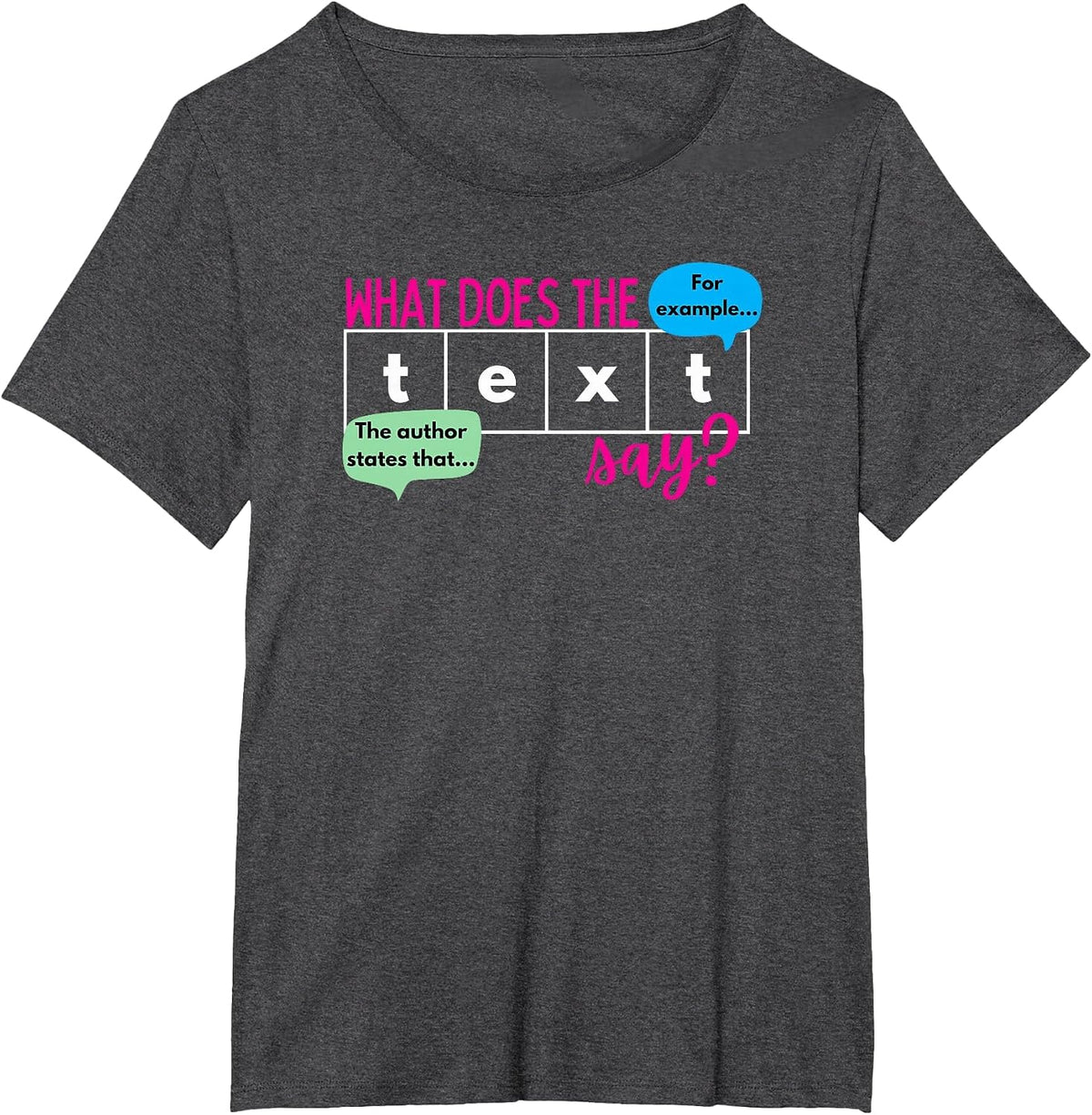 What Does the Text Say Text Evidence Funny Reading Teacher T-Shirt - Dark Heather Grey