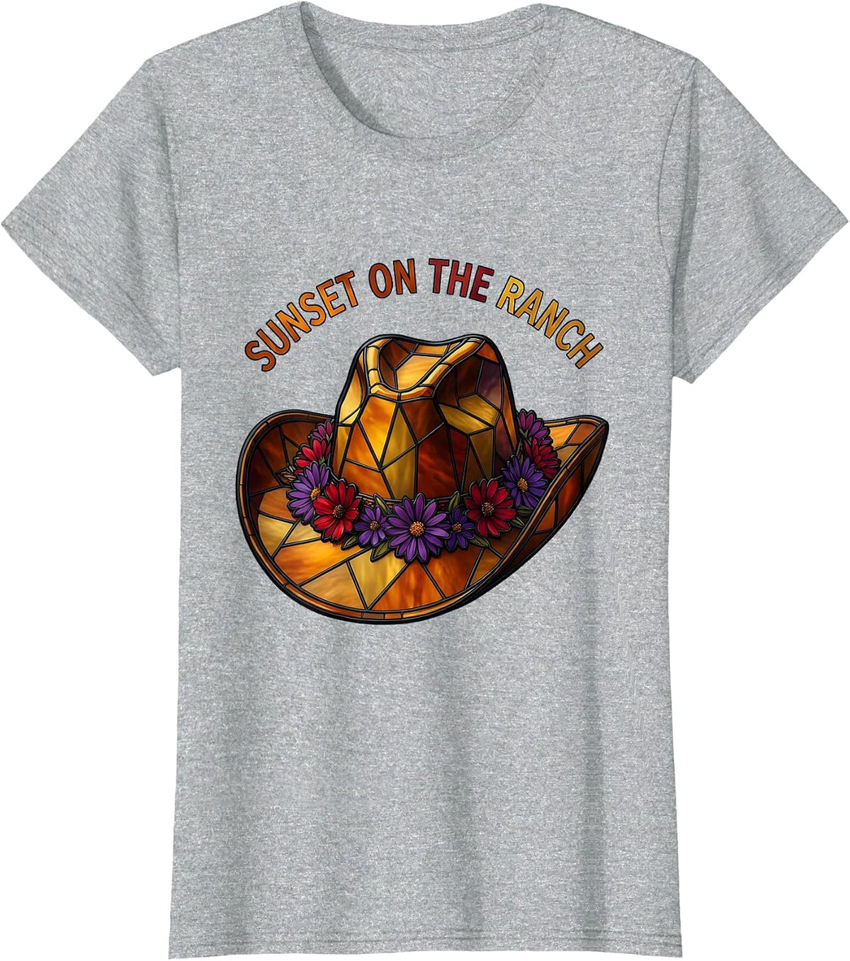 Sunset on the Ranch Western Design T-Shirt - Heather Grey