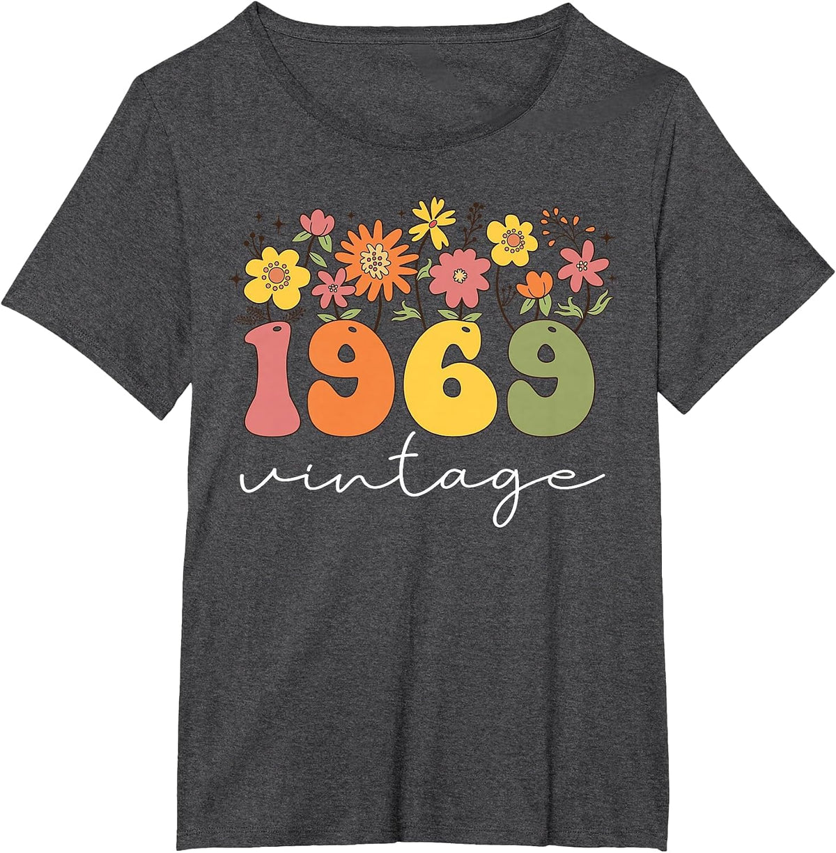 1969 Vintage Floral 54th Birthday Women Girls Wildflower T-Shirt - Dark Heather Grey