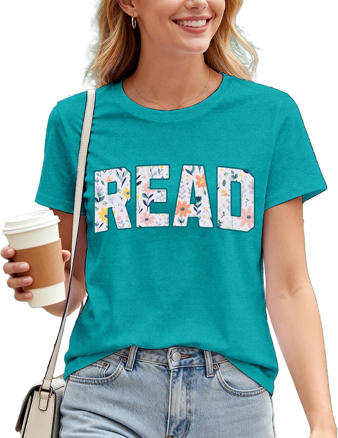 Reading Shirt for Women Read T-Shirt Teacher Reader Book Lover Tee Top - Cyan