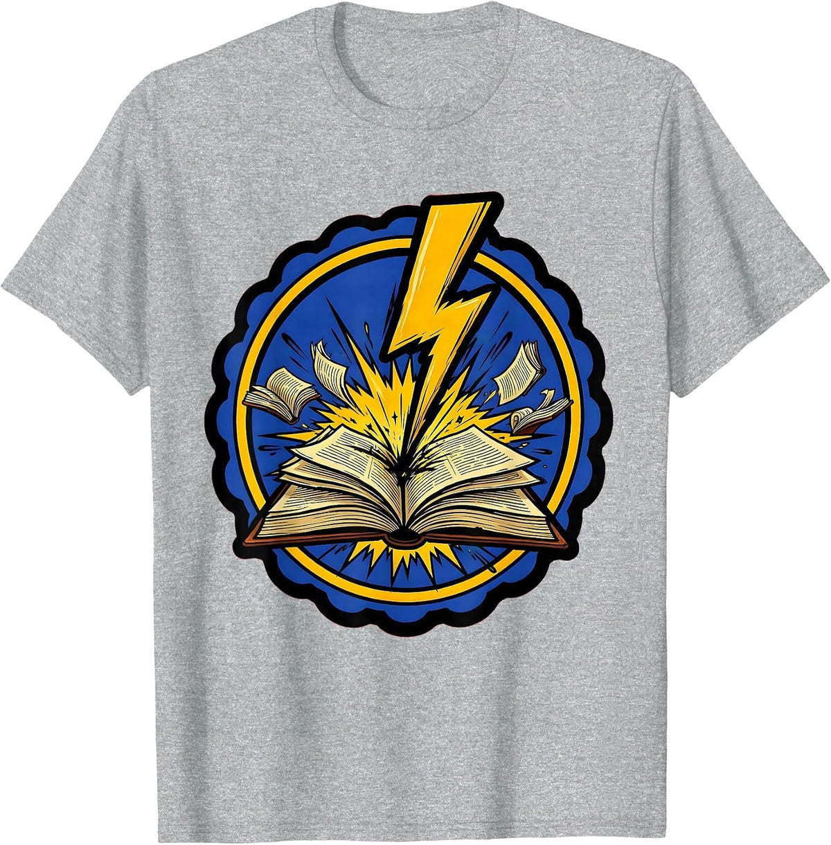 Men's Lightning Bolt Strikes Open Book Graphic Tee T-Shirt - Heather Grey
