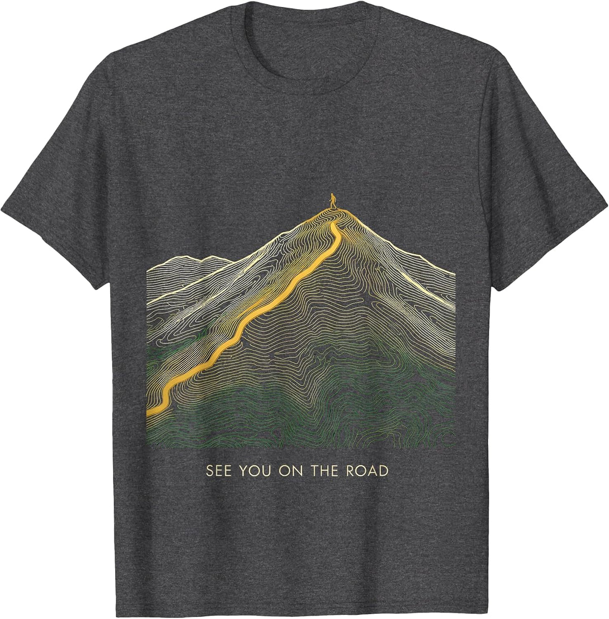 See You On The Road Topographic Contour Jamaican Carnival T-Shirt - Dark Heather Grey