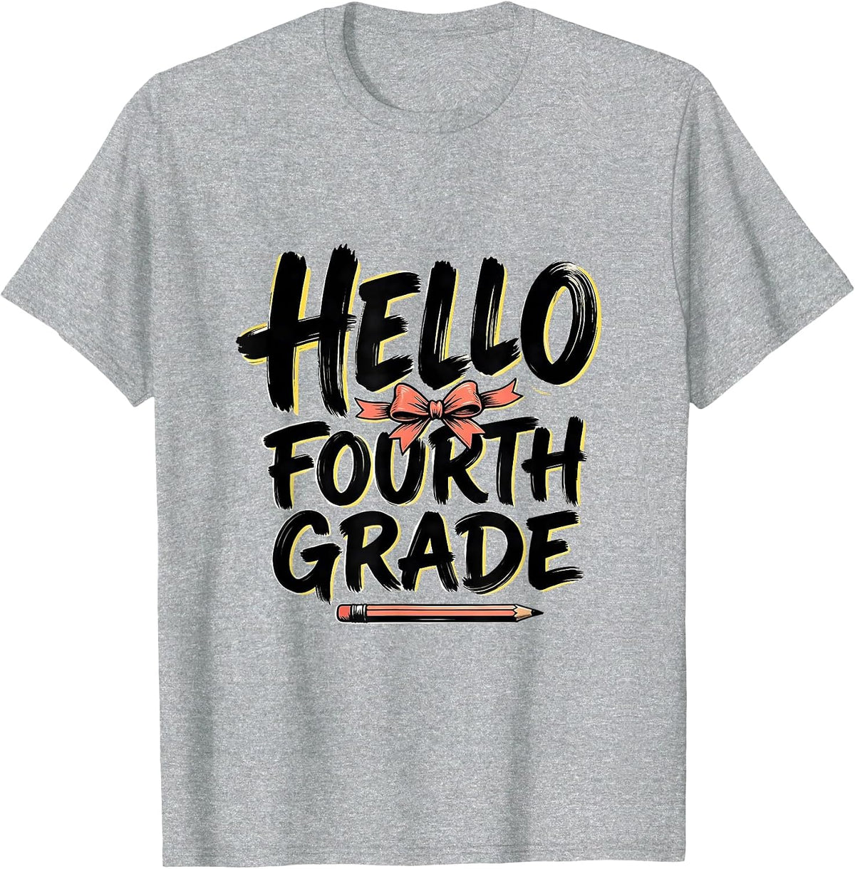 Men's Hello Fourth Grade Cute Coquette Bow Back to School Pencil T-Shirt - Heather Grey
