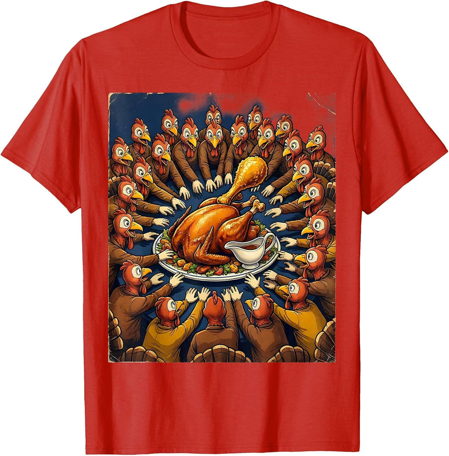 Men's Turkey Diners Vintage Thanksgiving Family Humor Matching T-Shirt - Red