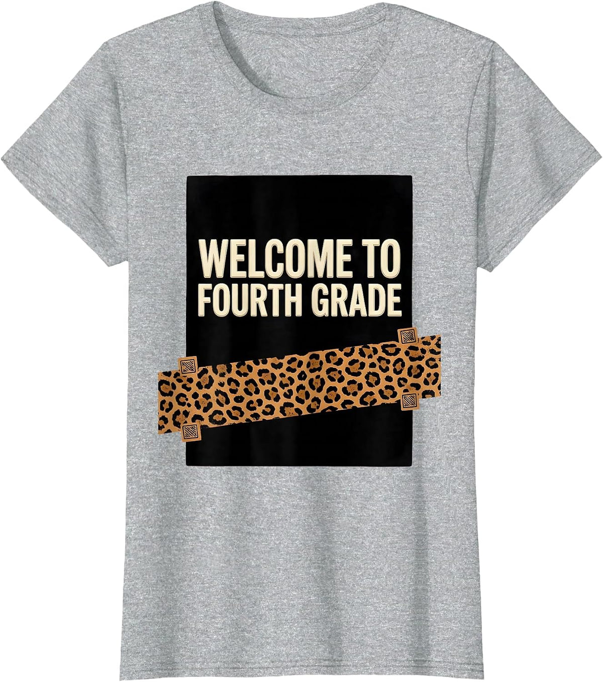 Welcome To Fourth Grade Playful Leopard Print Back To School T-Shirt - Heather Grey