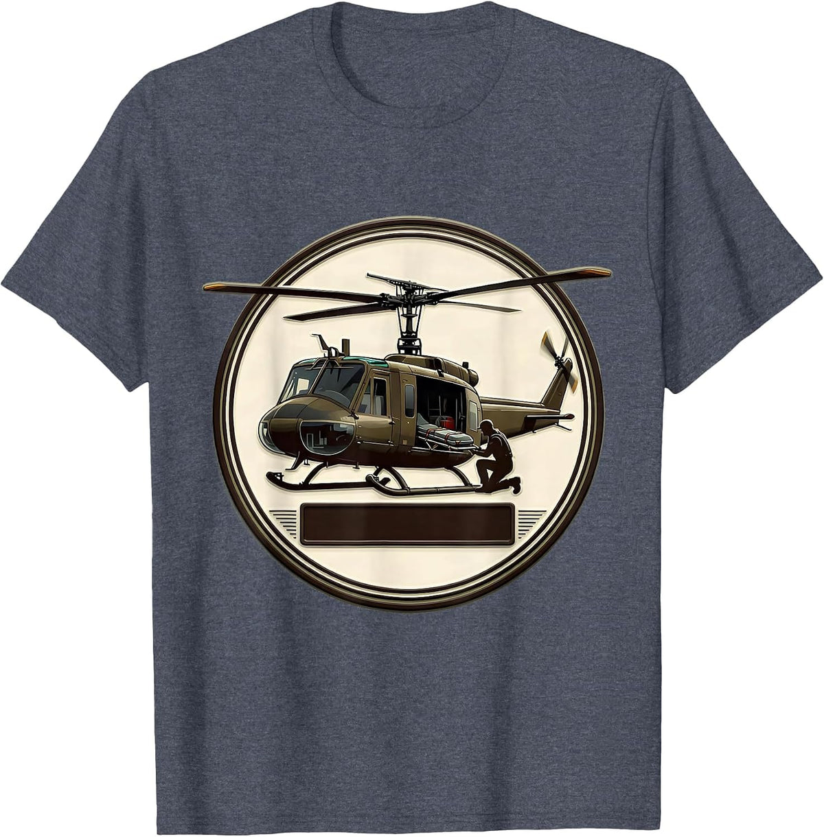 Huey Helicopter Pilot Veteran Aviation Pride Badge T-Shirt - Heather Blue