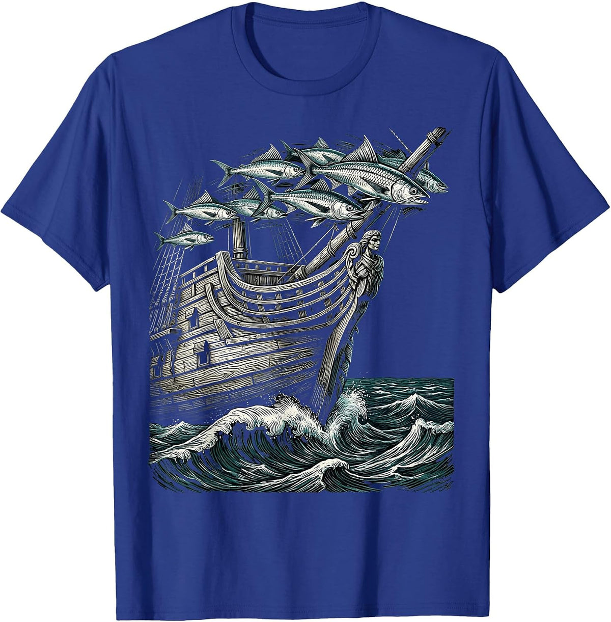 Men's Flying Fish Over Ship Bow Cruise Graphic T-Shirt - Royal Blue