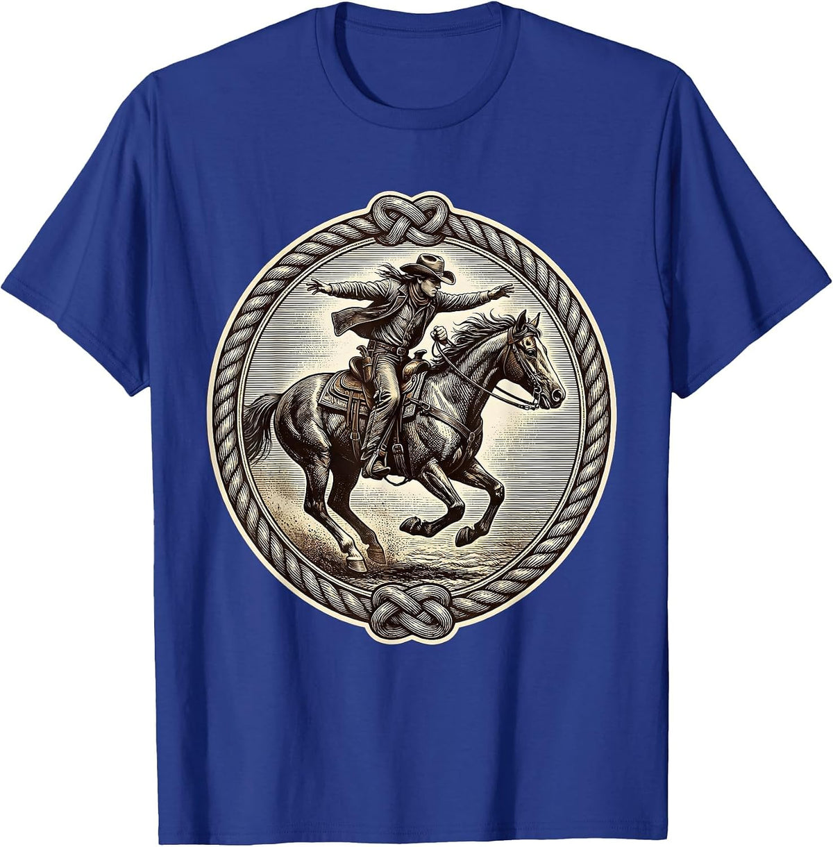 Rodeo Rider Saddle Horn Full Gallop Graphic T-Shirt - Royal Blue