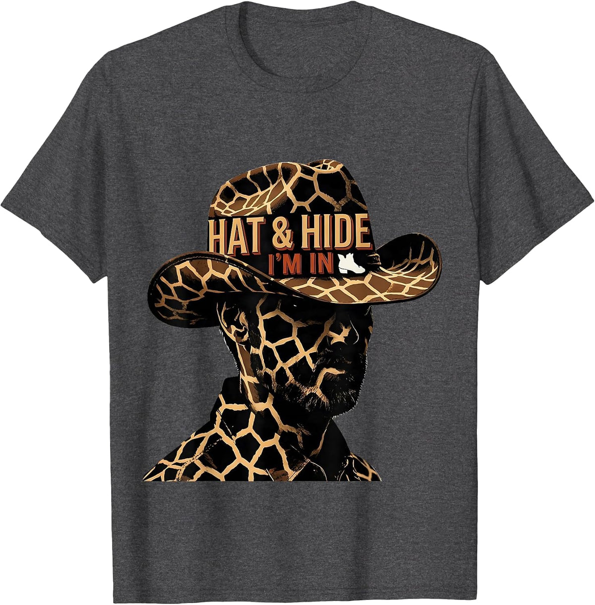 Men's Hat & Hide I'm In Western Cowgirl Rodeo Animal Skin Pattern T-Shirt - Dark Heather Grey