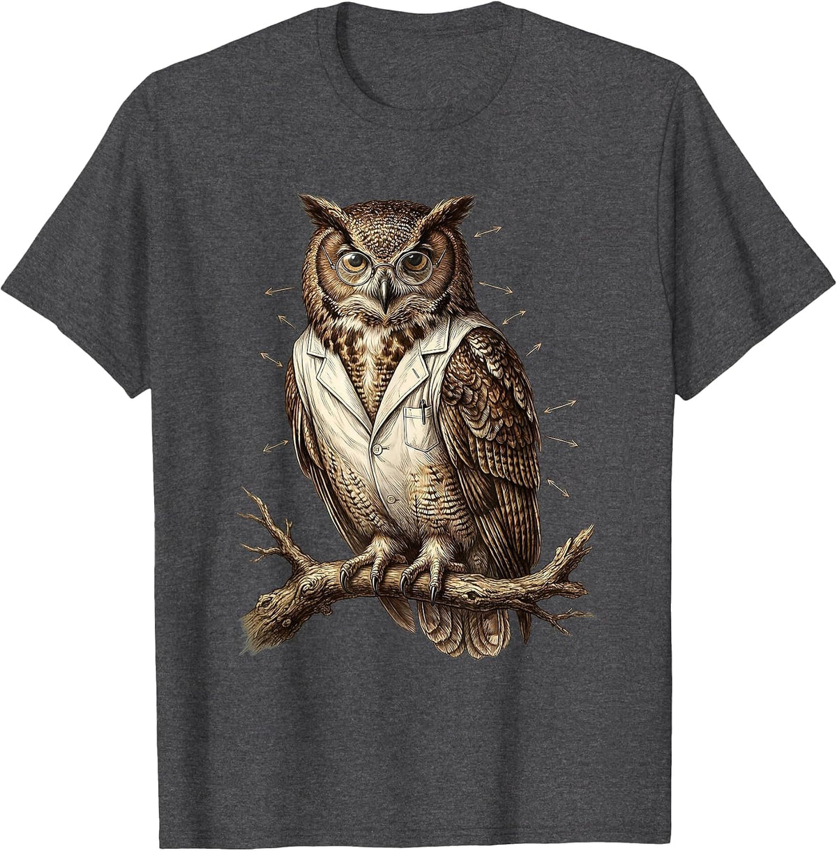 Men's Owl Science Teacher Lab Coat Glasses Design T-Shirt - Dark Heather Grey