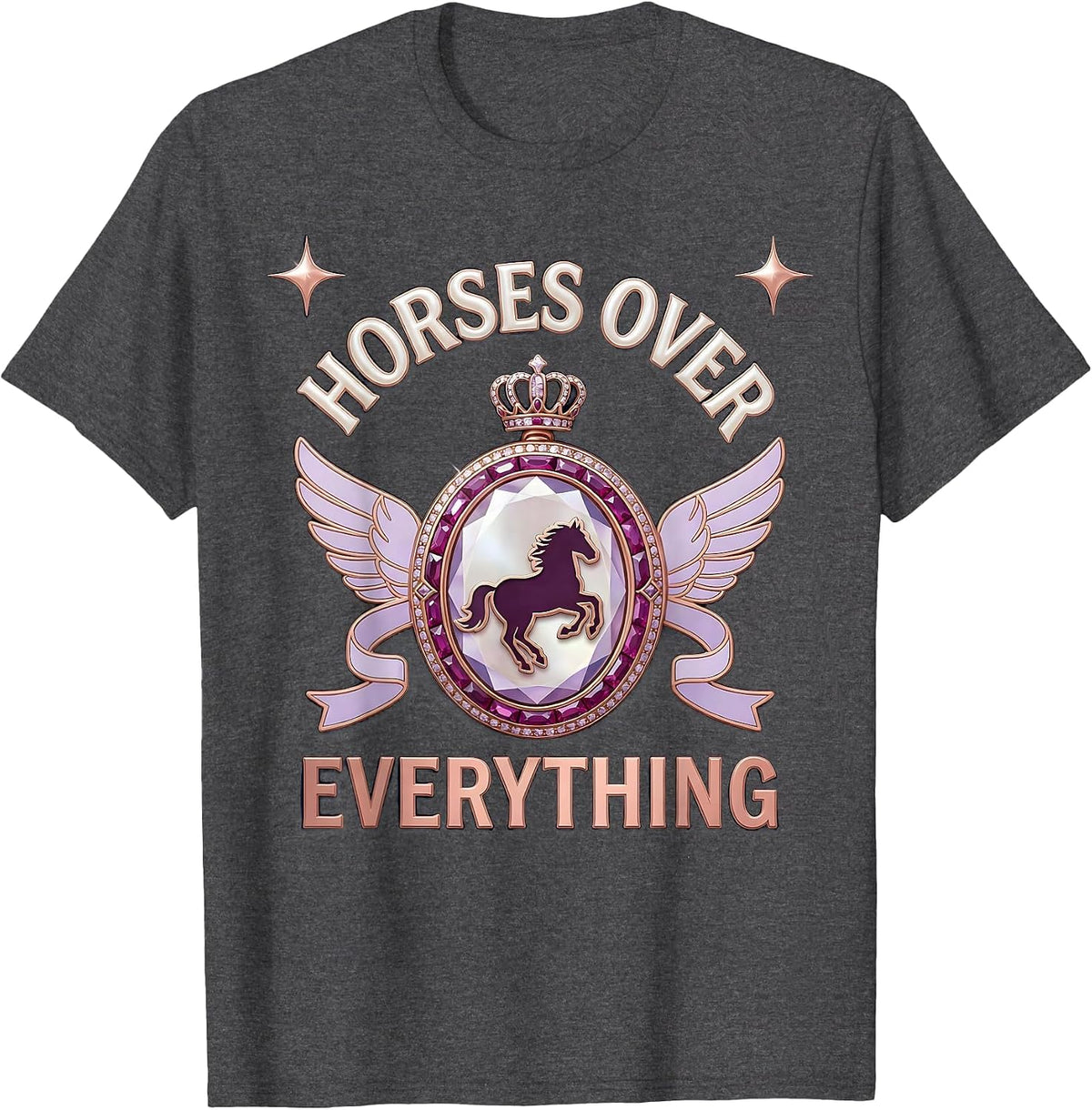 Horses Over Everything Equestrian Design T-Shirt - Dark Heather Grey