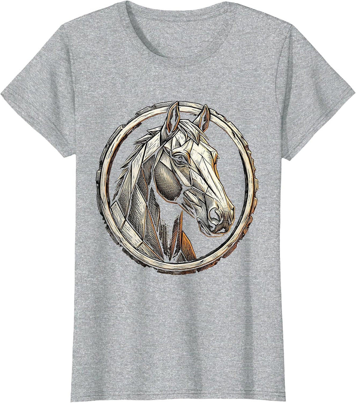 Women's Geometric Low-Poly Horse Head Art Design T-Shirt - Heather Grey