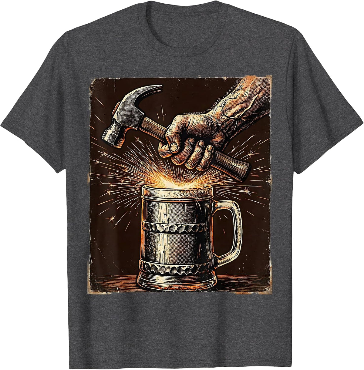 Men's Blacksmith Beer Mug Glowing Forge Graphic T-Shirt - Dark Heather Grey