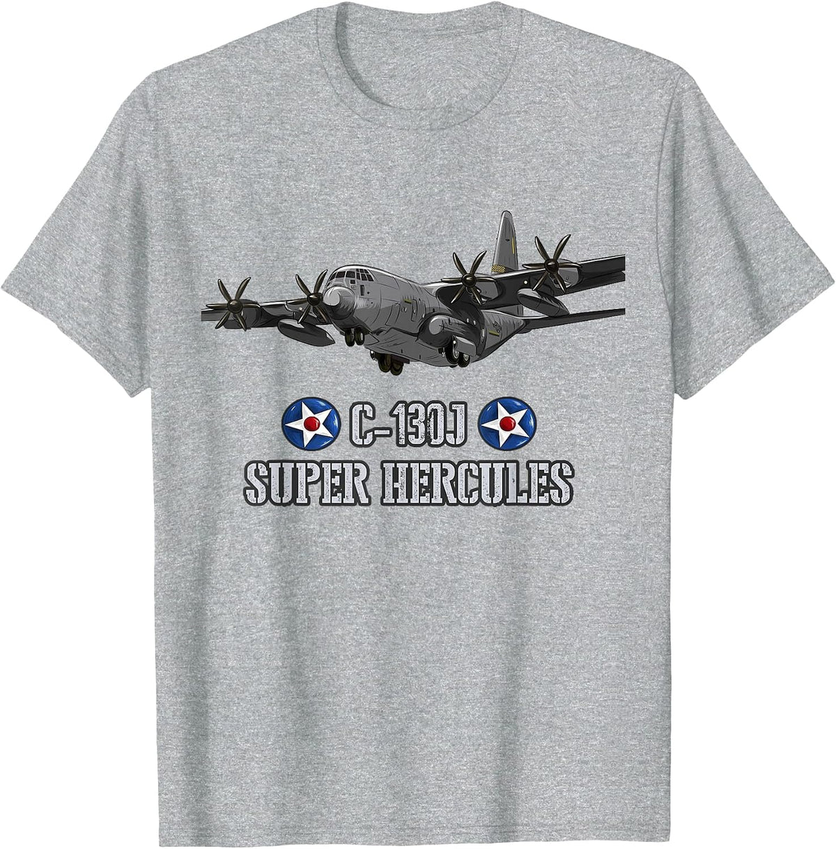 American C-130J Super Hercules Military Transport Aircraft T-Shirt - Heather Grey