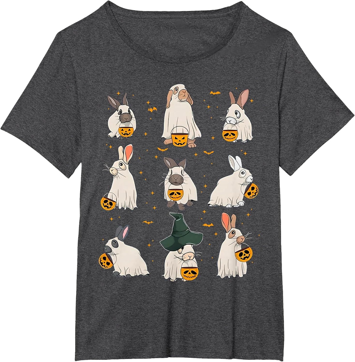 Cute Fall Bunny Ghost Costume Rabbit Lover Spooky Season T-Shirt - Dark Heather Grey
