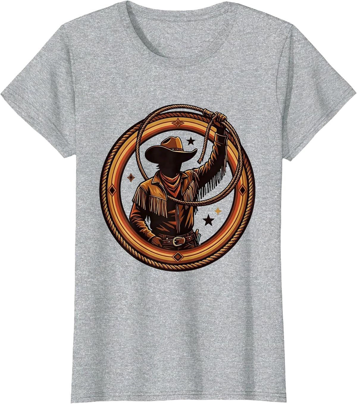 Cowgirl Twirling Lasso Western Rodeo Graphic T-Shirt - Heather Grey