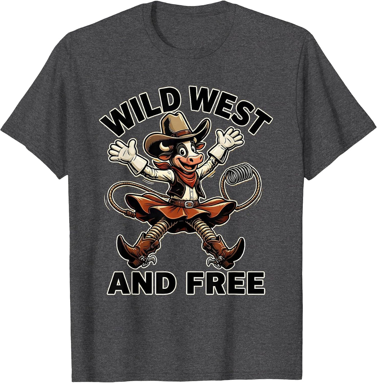 Wild West and Free Western Design T-Shirt - Dark Heather Grey