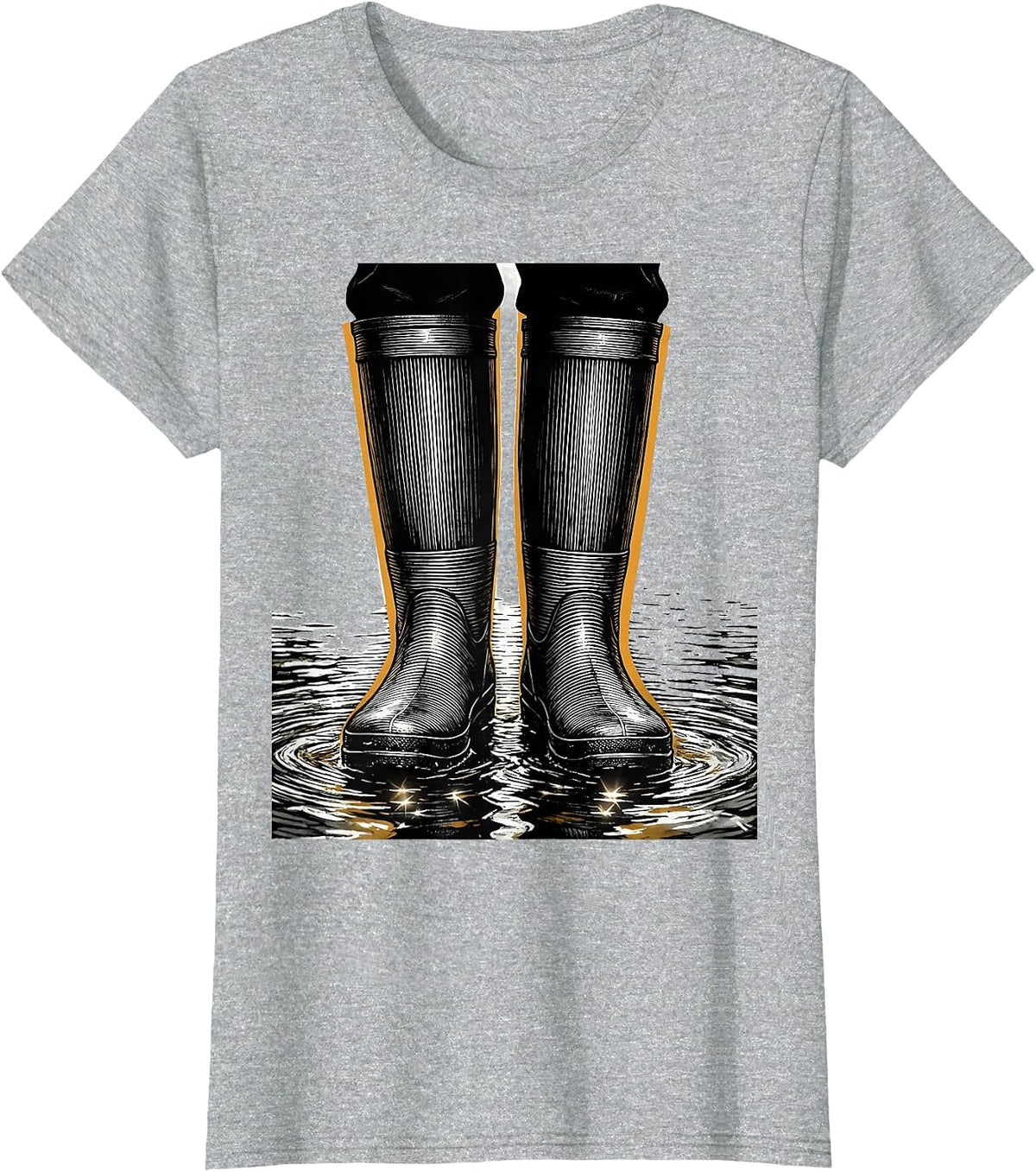 Rubber Boots in the River Fishing Illustration T-Shirt - Heather Grey