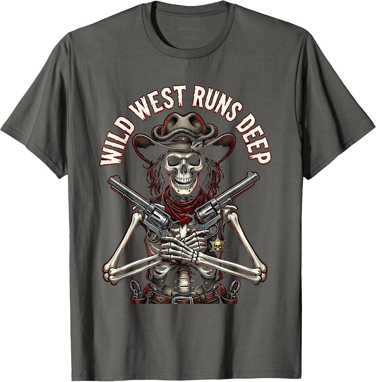 Men's Wild West Runs Deep Cowgirl Graphic Design T-Shirt - Asphalt Grey